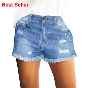 Ripped Distressed Stretch Denim Jean Shorts Casual Summer Wear